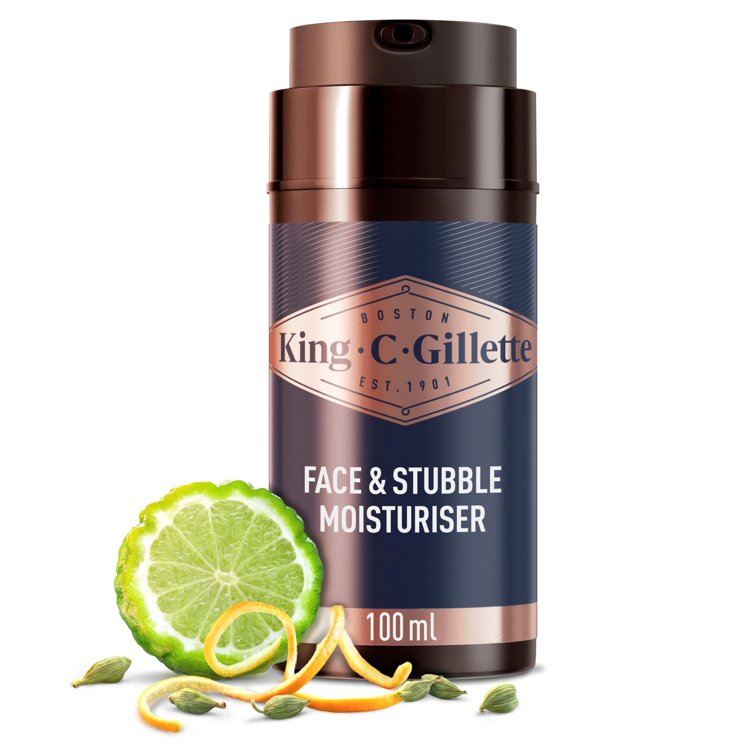 King C. Gillette Face & Beard Moisturiser for Men, 100 ml, with Vitamin B (B3), B5 Complex & Argan Oil, Beard Softener for Men